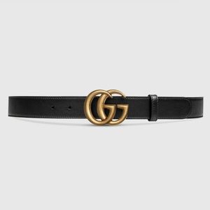 Authentic Gucci Black Leather Belt with Double G buckle